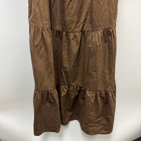 Faithfull the Brand Puff Sleeve Off Shoulder Maxi Tiered Dress Brown Sz 8 - Picture 4 of 9